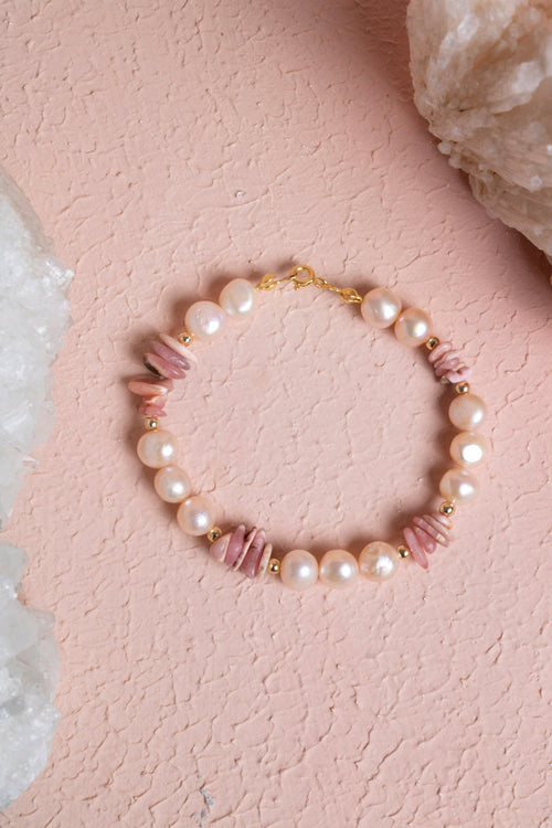 Sertifikalı Rodokrozit, İnci Doğal Taş Gümüş Bileklik 