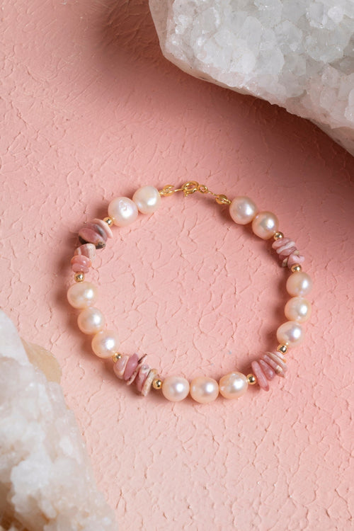 Sertifikalı Rodokrozit, İnci Doğal Taş Gümüş Bileklik 