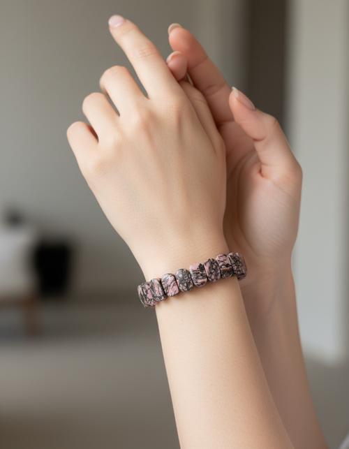 Sertifikalı Rodonit Doğal Taş Bileklik – Özel Rolex Kesim