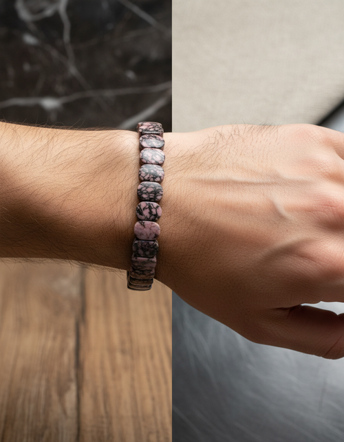 Sertifikalı Rodonit Doğal Taş Bileklik – Özel Rolex Kesim