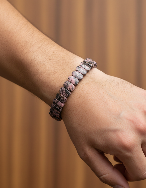 Sertifikalı Rodonit Doğal Taş Bileklik – Özel Rolex Kesim