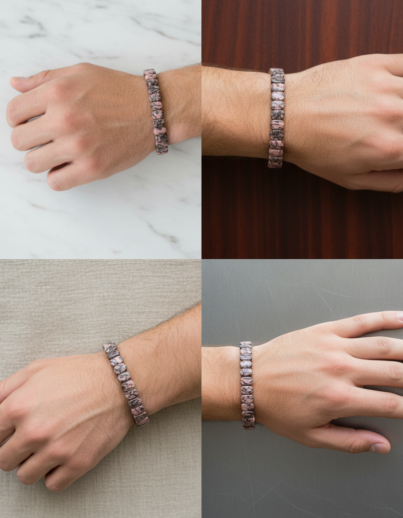Sertifikalı Rodonit Doğal Taş Bileklik – Özel Rolex Kesim - Görsel 2 - Safnaturel
