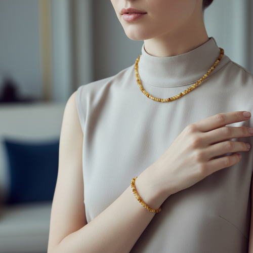 Sertifikalı Sarı Kaplan Gözü Doğal Taş Kolye ve Bileklik Takımı 4 mm