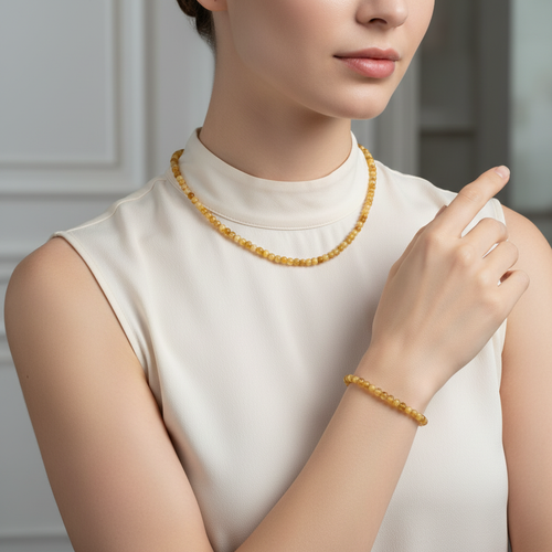 Sertifikalı Sarı Kaplan Gözü Doğal Taş Kolye ve Bileklik Takımı 4 mm