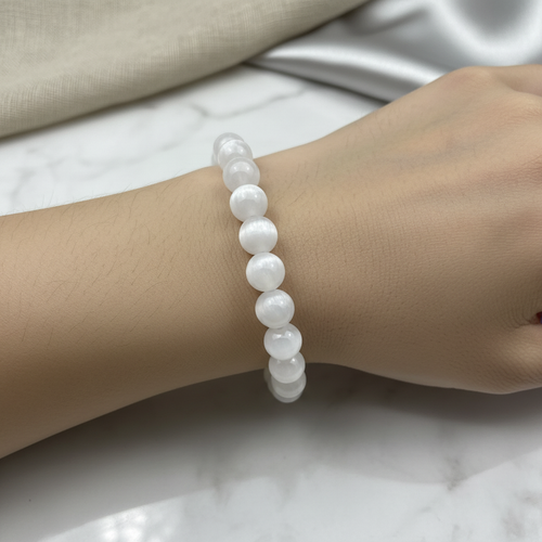 Sertifikalı Selenit Doğal Taş Bileklik 8 mm