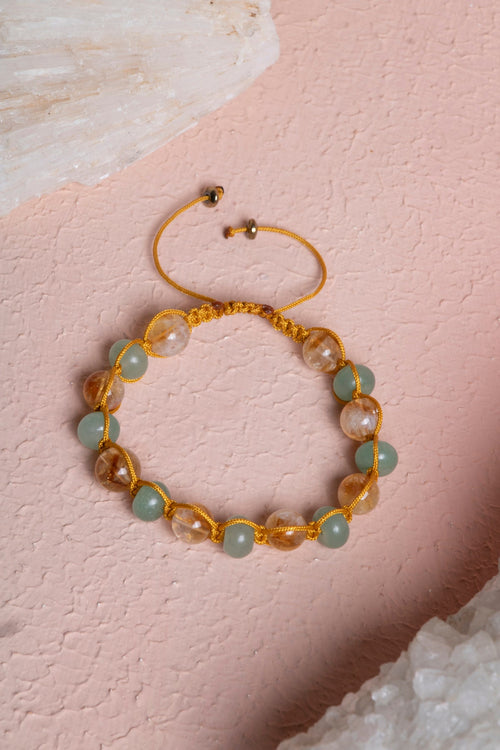 Sertifikalı Sitrin, Aventurin Doğal Taş Makrome Bileklik 