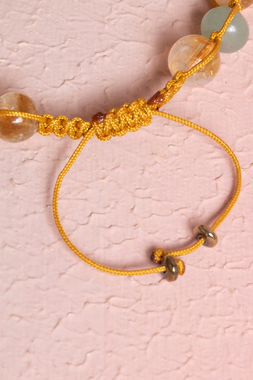 Sertifikalı Sitrin, Aventurin Doğal Taş Makrome Bileklik 