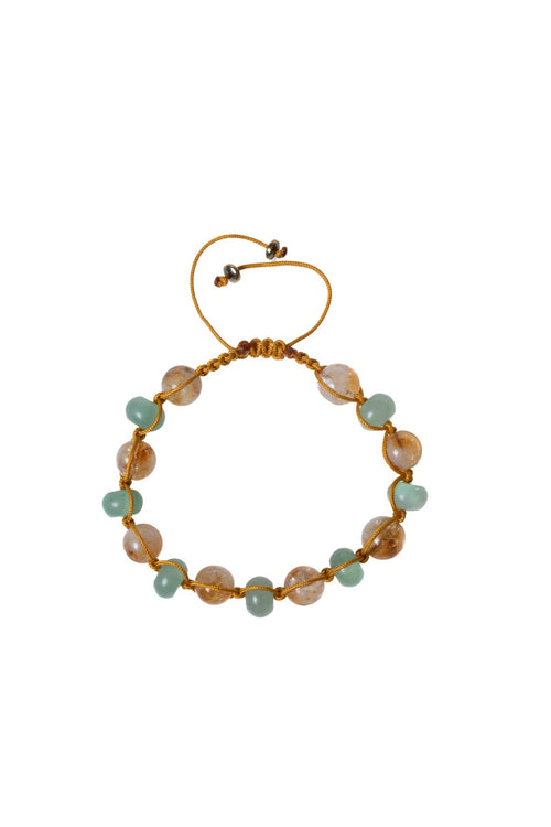 Sertifikalı Sitrin, Aventurin Doğal Taş Makrome Bileklik 