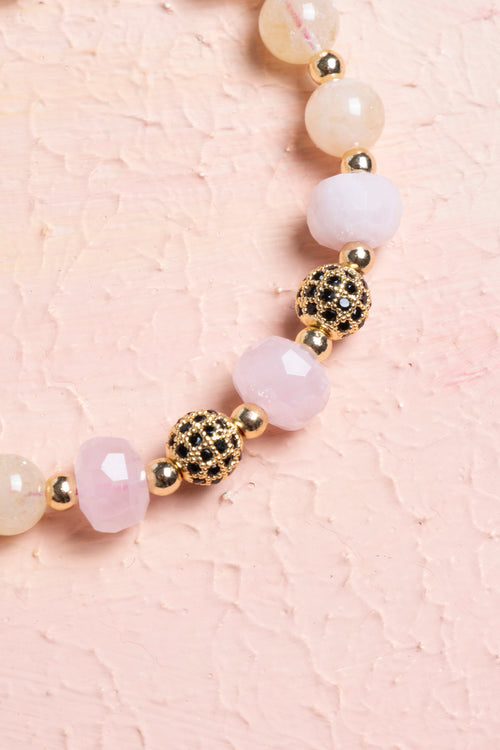 Sertifikalı Sitrin, Pembe Kuvars Zirkon Aparat Doğal Taş Bileklik