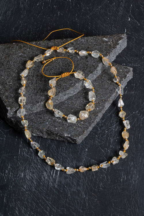 Sertifikalı Sitrin Naturel Doğal Taş Makrome Set