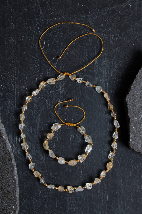 Sertifikalı Sitrin Naturel Doğal Taş Makrome Set