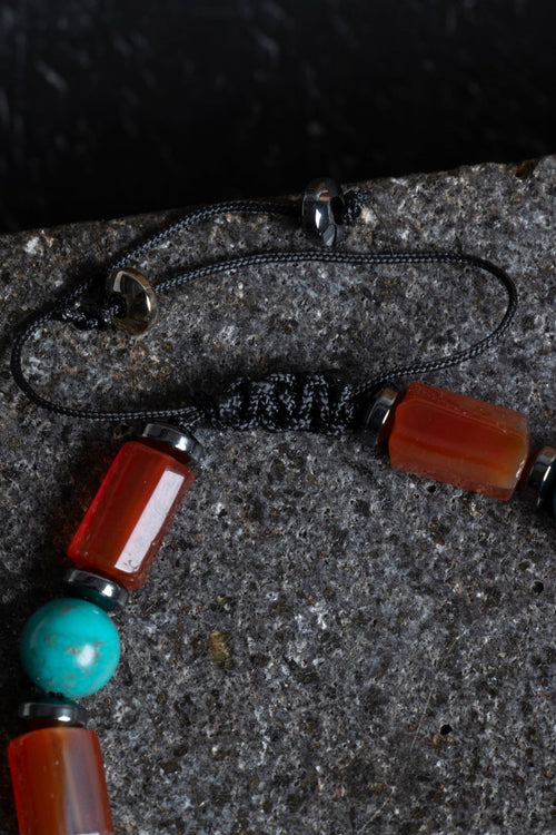 Sertifikalı Turkuaz, Akik, Hematit Zirkon Aparat Makrome Doğal Taş Bileklik