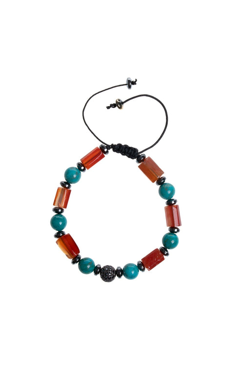 Sertifikalı Turkuaz, Akik, Hematit Zirkon Aparat Makrome Doğal Taş Bileklik