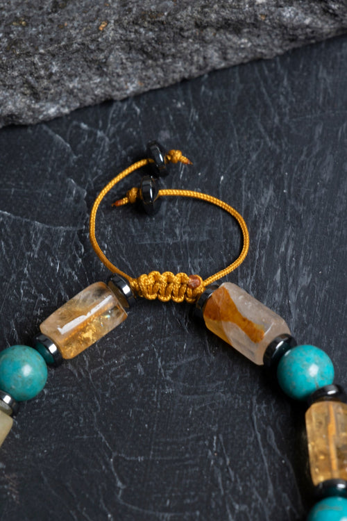 Sertifikalı Turkuaz, Sitrin, Hematit Doğal Taş Makrome Bileklik