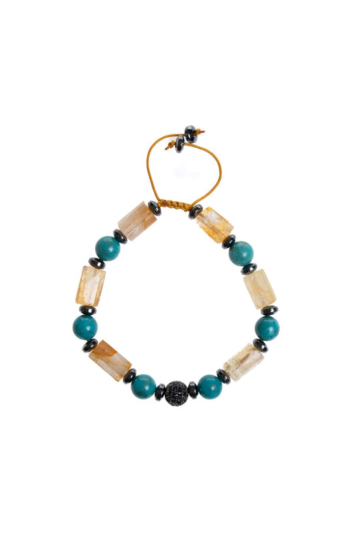 Sertifikalı Turkuaz, Sitrin, Hematit Doğal Taş Makrome Bileklik