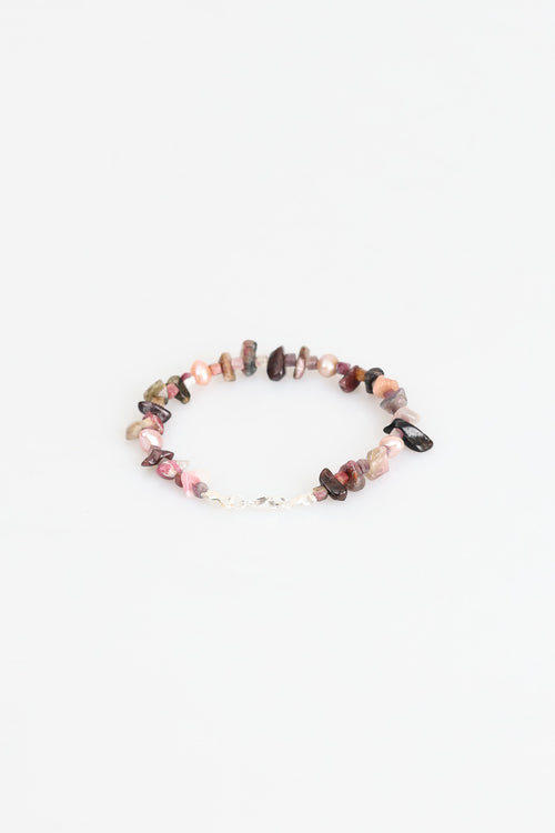 Certified Tourmaline - Pearl Natural Stone Silver Closure Bracelet (New Summer Season)