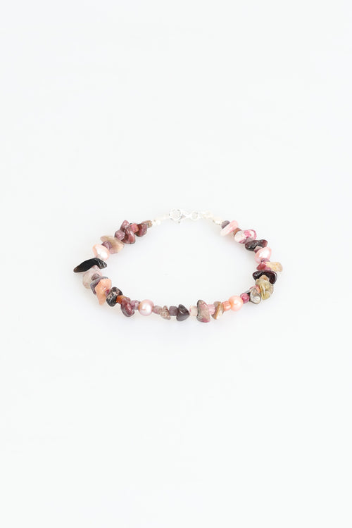 Certified Tourmaline - Pearl Natural Stone Silver Closure Bracelet (New Summer Season)