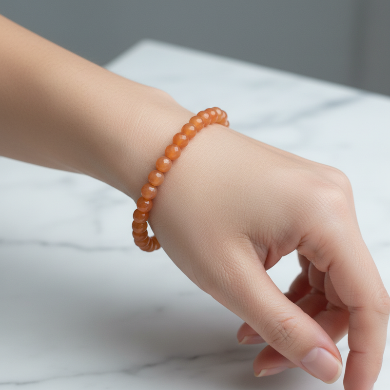 Sertifikalı Turuncu Aventurin Doğal Taş Bileklik 6 mm - Görsel 1 - Safnaturel