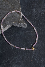 Sertifikalı Yakut, Pembe Kuvars Altın Kaplama Gümüş Kapama Kolye