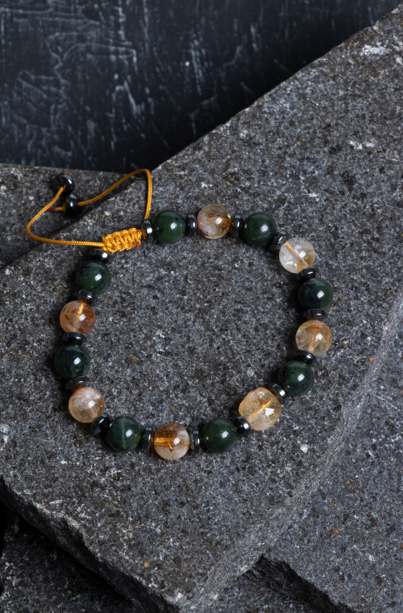 Sertifikalı Yeşim, Sitrin Hematit Doğal Taş Bileklik