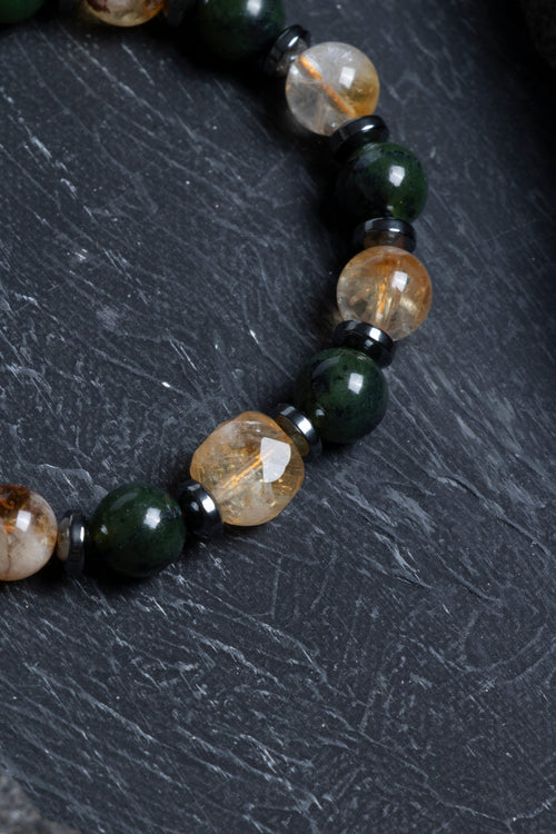 Sertifikalı Yeşim, Sitrin Hematit Doğal Taş Bileklik