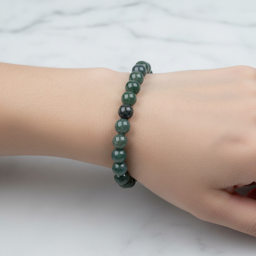 Sertifikalı Yosun Akik Doğal Taş Bileklik 8 mm Küre Kesim