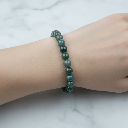 Sertifikalı Yosun Akik Doğal Taş Bileklik 8 mm Küre Kesim