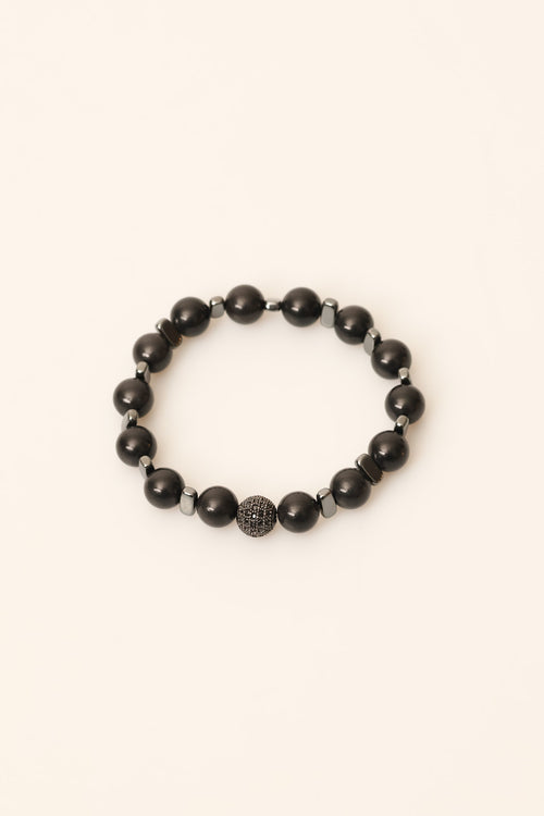 Shungit - Hematit 10 mm Doğal Taş Zirkon Aparatlı Bileklik