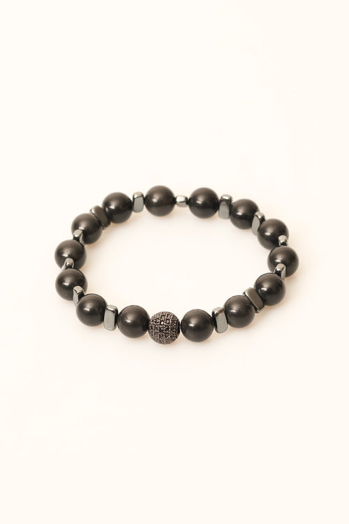 Shungit - Hematit 10 mm Doğal Taş Zirkon Aparatlı Bileklik - Görsel 3 - Safnaturel