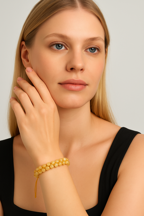 Citrine 6mm Double Row Macrame Natural Stone Bracelet