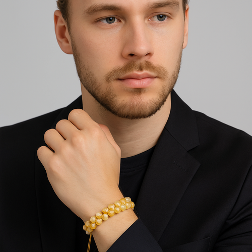 Citrine 6mm Double Row Macrame Natural Stone Bracelet