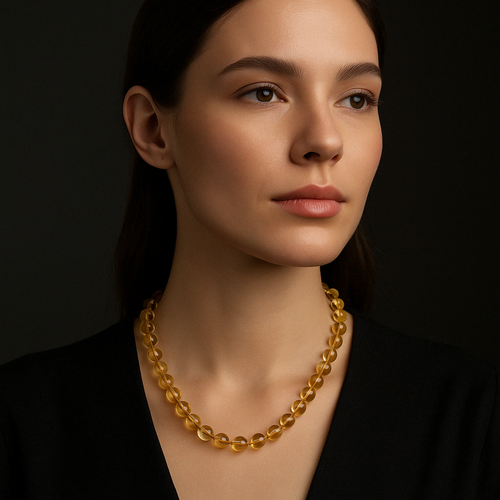 Citrine 8 mm Knotted Natural Stone Necklace