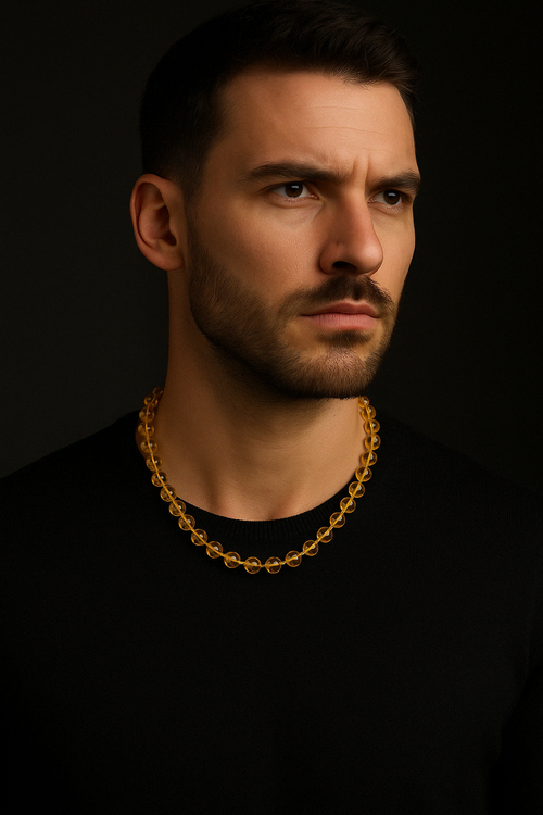 Citrine 8 mm Knotted Natural Stone Necklace