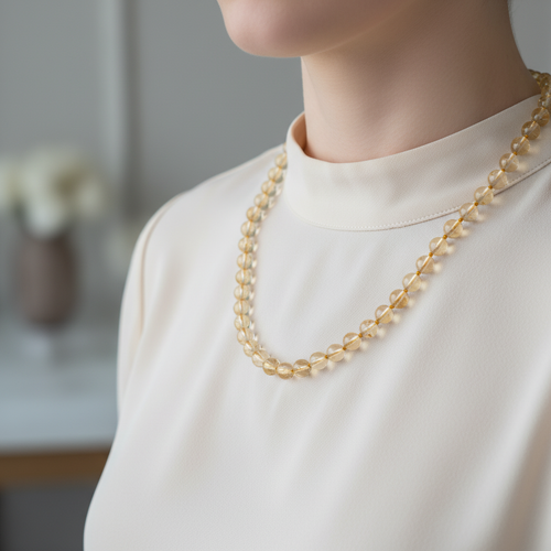 Sitrin 8 mm Düğümlü Doğal Taş Kolye