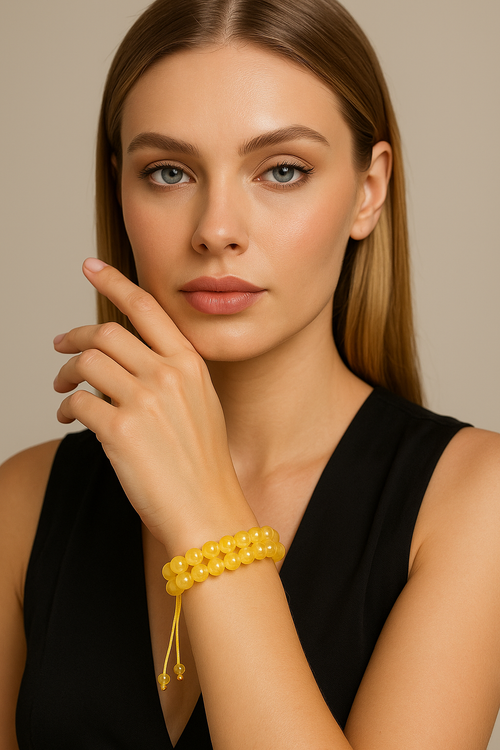 Reversible Citrine 8mm Double Row Macrame Natural Stone Bracelet