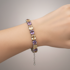 Sitrin - Ametist Doğal Taş 925 Ayar Gümüş Bileklik