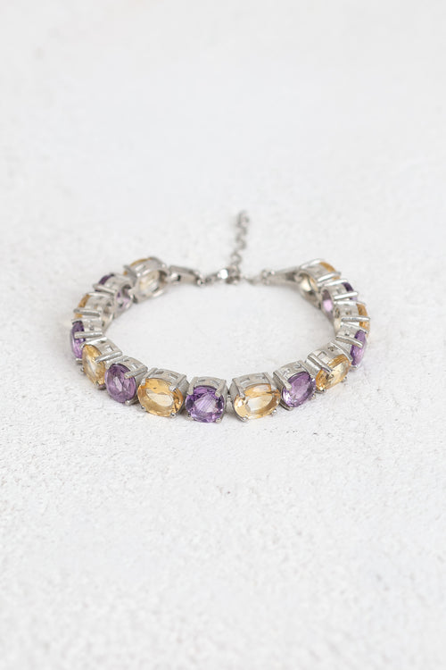 Sitrin - Ametist Doğal Taş 925 Ayar Gümüş Bileklik