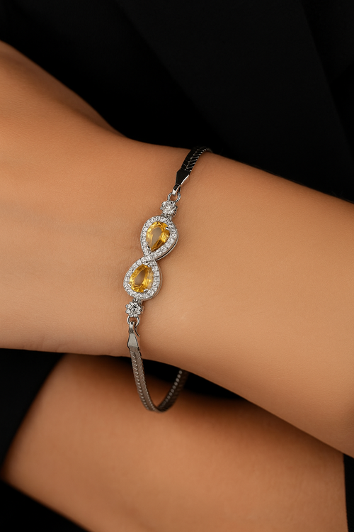 Citrine Natural Stone 925 Sterling Silver Bracelet 