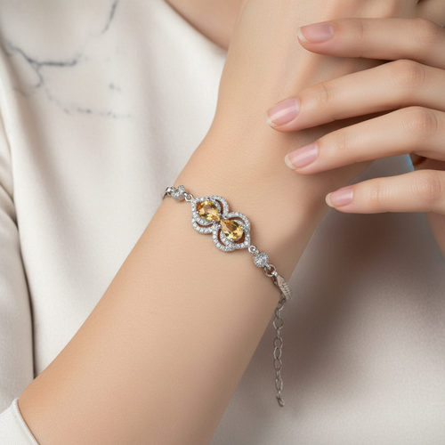 Sitrin Doğal Taş 925 Ayar Gümüş Bileklik