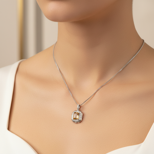 Sitrin Doğal Taş 925 Ayar Gümüş Kolye