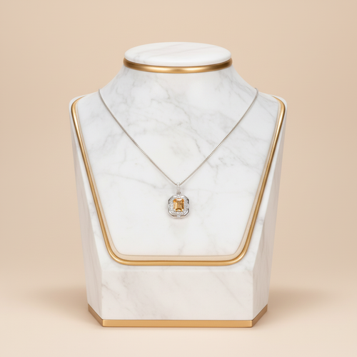 Sitrin Doğal Taş 925 Ayar Gümüş Kolye