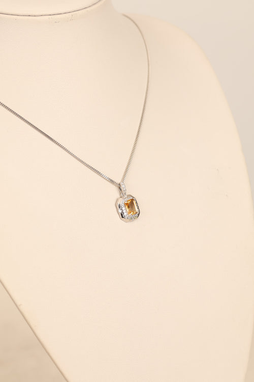 Sitrin Doğal Taş 925 Ayar Gümüş Kolye