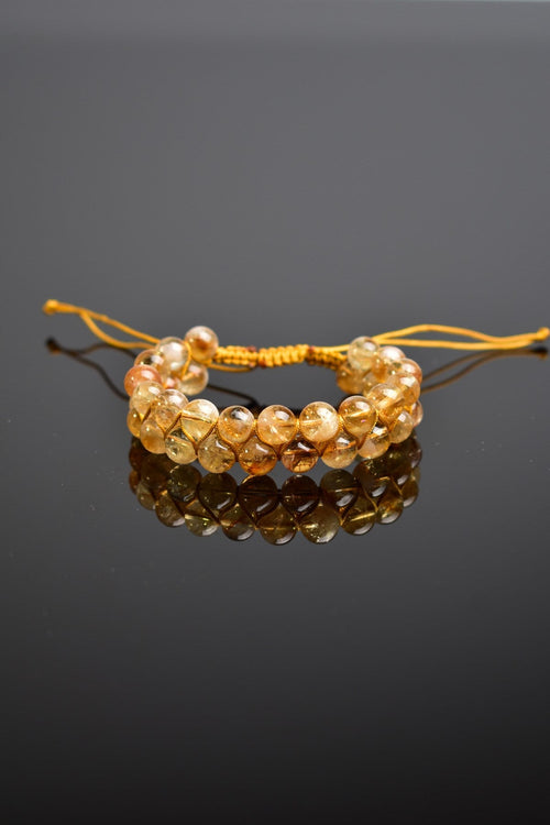 Citrine Natural Stone Double Row Macrame Bracelet 8 mm