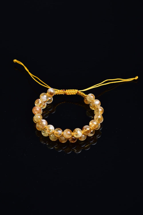 Citrine Natural Stone Double Row Macrame Bracelet 8 mm