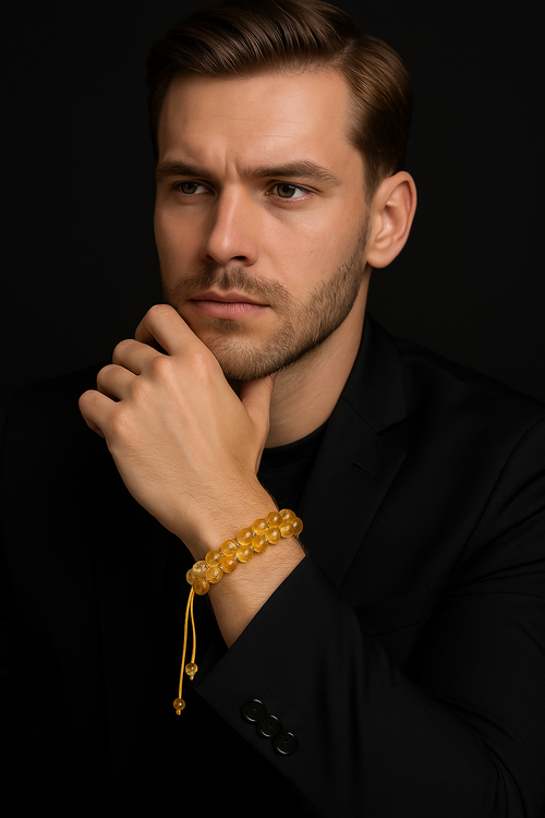 Citrine Natural Stone Double Row Macrame Bracelet 8 mm