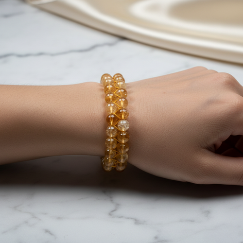 Sitrin Doğal Taş Çift Sıra Makrome Bileklik 8 mm