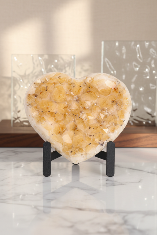 Sitrin Doğal Taş Standlı Kalp