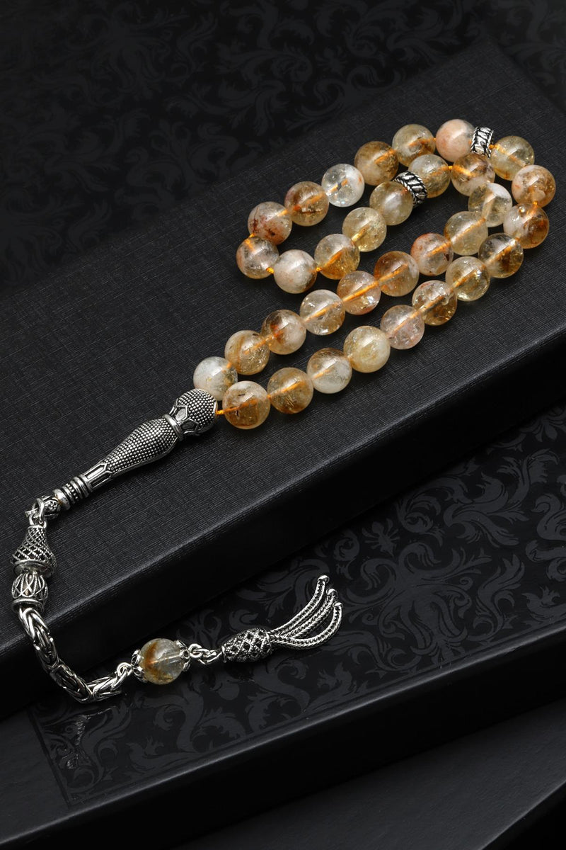 Sitrin Doğal Taş Tesbih 925 Ayar Gümüş 8 mm Küre Kesim - Görsel 1 - Safnaturel