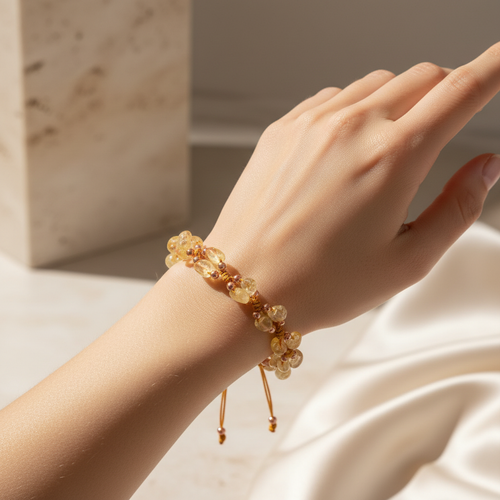 Sitrin Doğal Taş Üçlü Makrome Özel Tasarım Bileklik