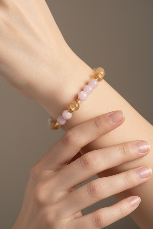 Sitrin & Kunzit (8 mm) Doğal Taş Gümüş Aparatlı Bileklik